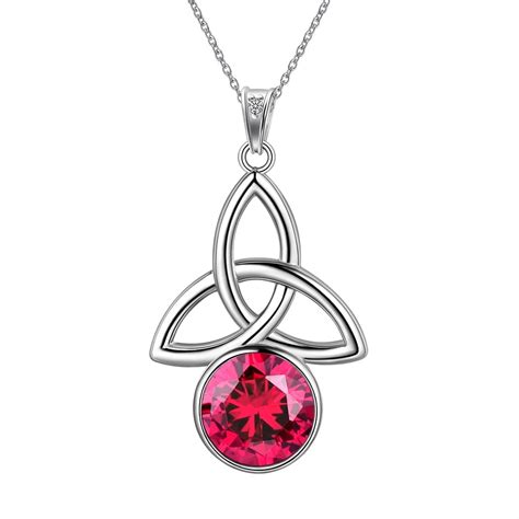 925 Sterling Silver July Birthstone Necklace Celtic Knot Pendant Ruby