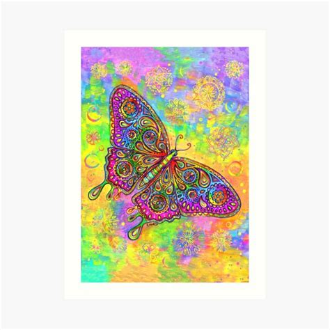 Colorful Psychedelic Rainbow Paisley Bohemian Butterfly Art Print For Sale By Rebecca Wang