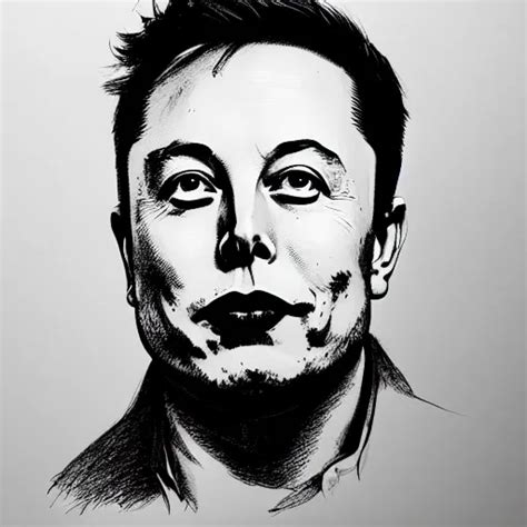 Elon Musk Portrait Profile Black And White Sketch Stable Diffusion