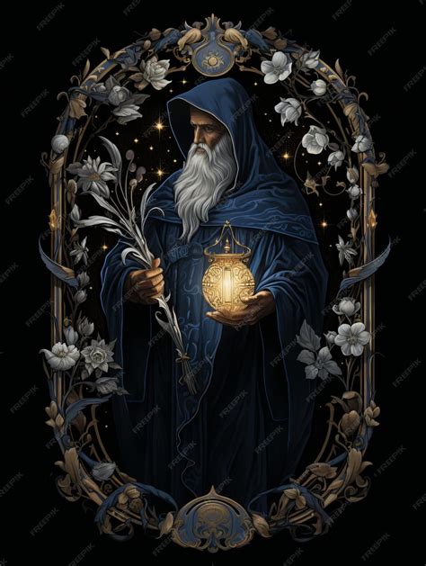 Premium Photo The Hermits Light Dark Tarot Card With Lantern