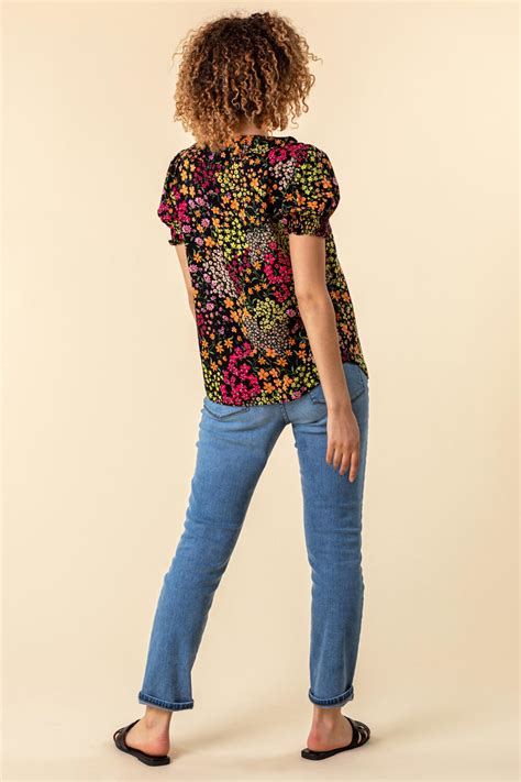 Floral Print Frill Detail Blouse In Multi Roman Originals Uk