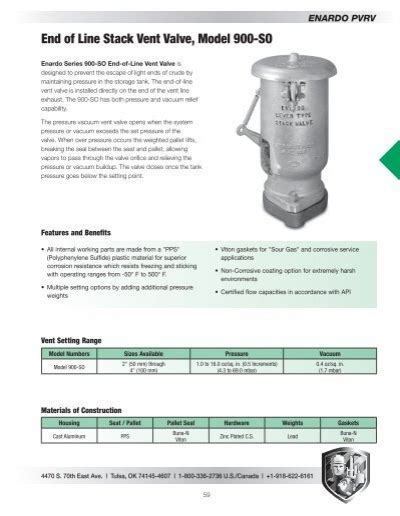 End Of Line Stack Vent Valve Model 900 SO Enardo