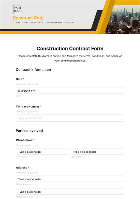 Free Construction Contract Form Template Edit Online And Download