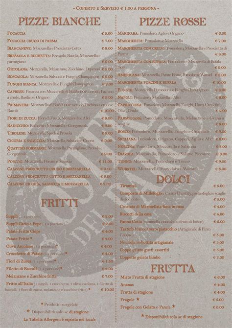 Menu Da Osteria Del Parco Pizzeria Valmontone