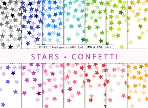 Stars Confetti Digital Paper Confetti Clipart Stars PNG & JPG Colorful ...