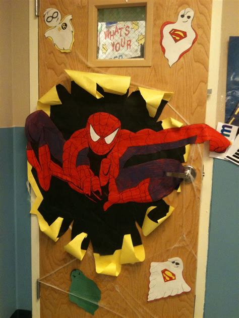 A Door Decorated To Look Like A Spider Man