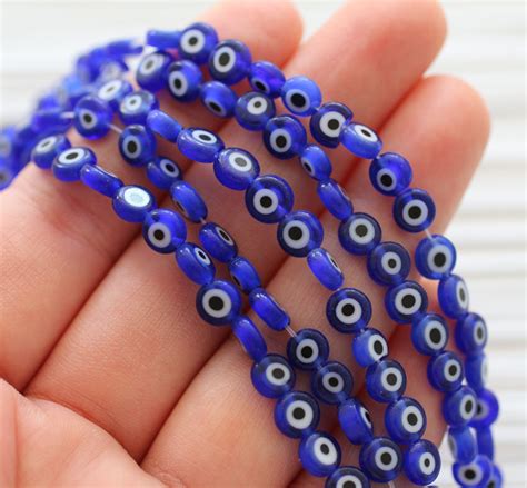 15 65pc 6mm Tiny Evil Eye Beads Flat Glass Beads Lamp Work Beads