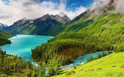 Wallpaper Beautiful Nature Landscape Slope Mountains Trees Lake