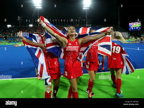 Great Britain Sam Quek celebrates a gold medal following victory in the ...