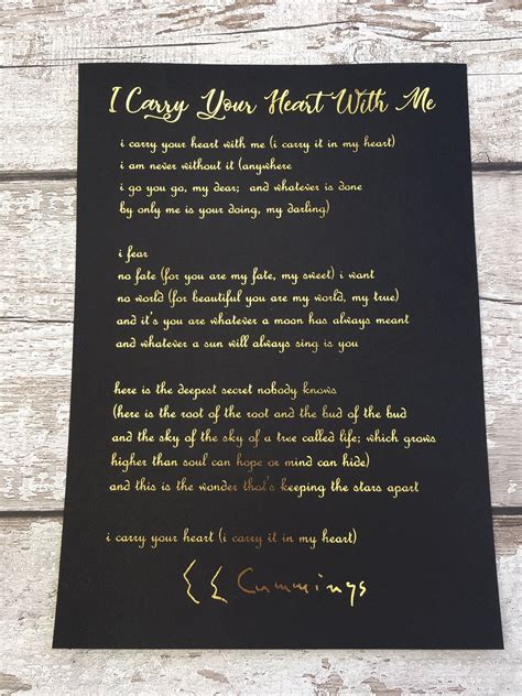 Ee Cummings Love Poem I Carry Your Heart With Me Gold Foil Etsy Uk