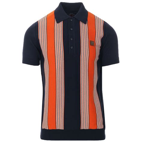 Trojan Records Retro Ska Mod Stripe Knit Polo Top In Navy