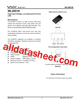 WL2851K50 3 TR Datasheet PDF Will Semiconductor Ltd