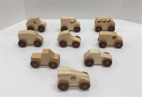 Mini Wooden Toy Car Set Of 9 Etsy