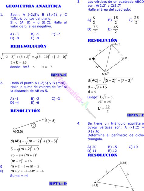 GeometrÍa AnalÍtica 25 Ejercicios Resueltos ~ Matematicas Problemas