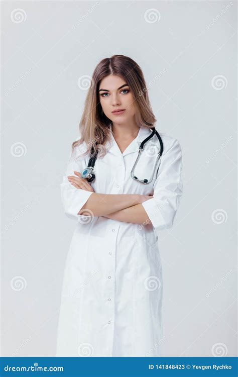 Doctor Woman In White Coat With Stethoscope Stock Image Image Of