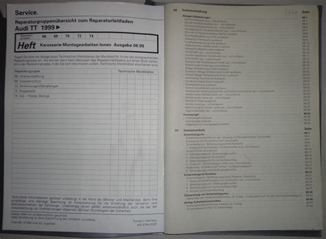 Werkstatthandbuch Audi Tt N Karosserie Montagearbeiten Innen Ab