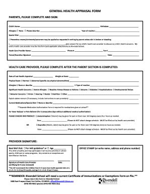 General Health Appraisal Form Fill Online Printable Fillable Blank