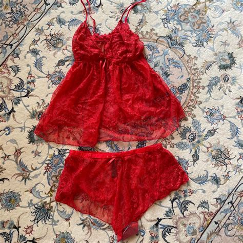 Red Lace Cami And Short Lingerie Set Brand New Depop