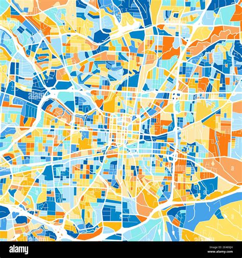 Color Art Map Of Greensboro North Carolina UnitedStates In Blues And