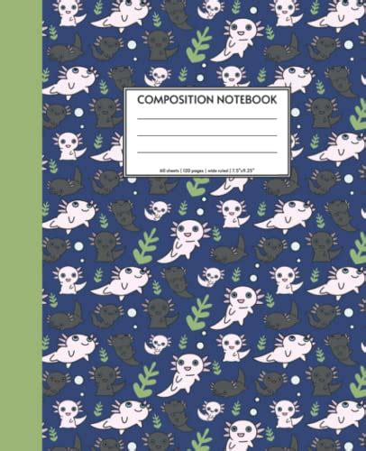 Axolotl Composition Notebook Cute Pink Black Axolotl Pattern Wide