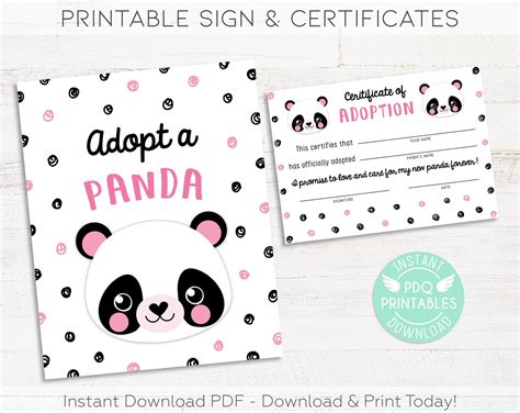 Adopt a Panda Sign & Panda Adoption Certificates Panda - Etsy Canada