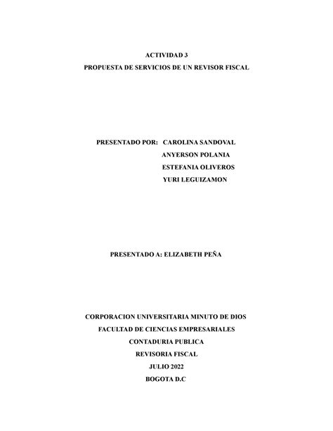 Actividad 3 Revisoria Fiscal Actividad 3 Propuesta De Servicios De Un