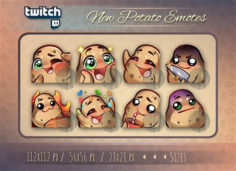 Twitch Potato Emotes Cute Emotes For Streamers Cute Chibi Etsy