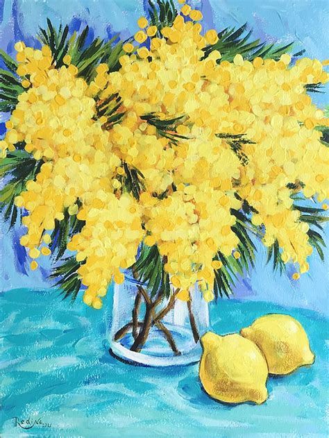 Wattle And Lemons Framed Original Acrylic Painting By Irina Redine