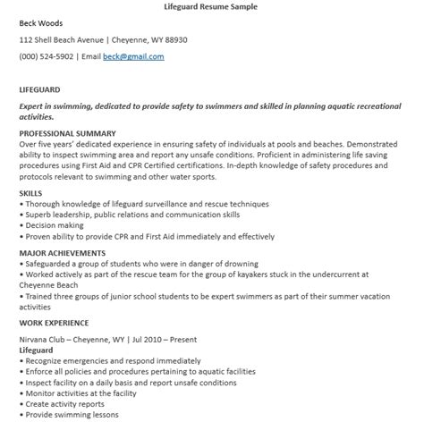 9 Lifeguard Resume Sample Template Business Psd Excel Word Pdf