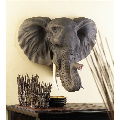 Wall Mount X Lucky Elephant Head Bust W Tusk Sculpture Display