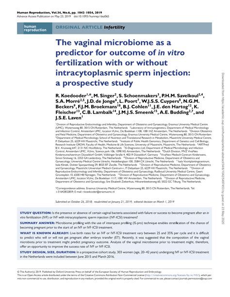 Pdf The Vaginal Microbiome As A Predictor For Outcome Of In Vitro