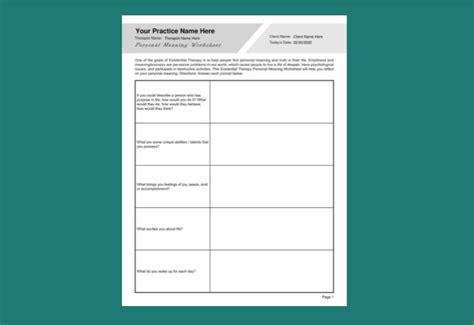 Existential Therapy Worksheets