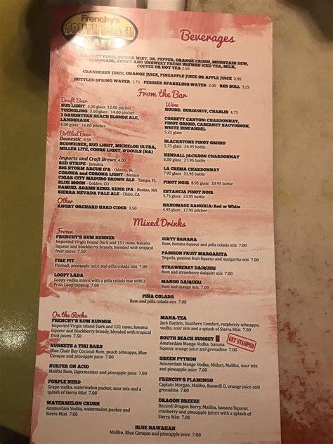 Menu At Frenchy S South Beach Cafe Clearwater