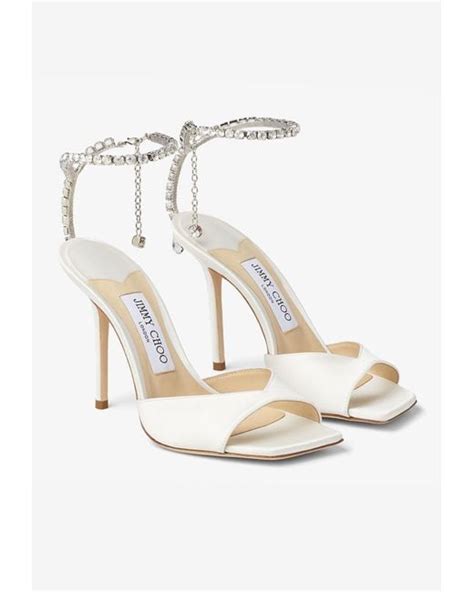 Jimmy Choo Saeda 100 Crystal Embellished Satin Sandals In Natural Lyst