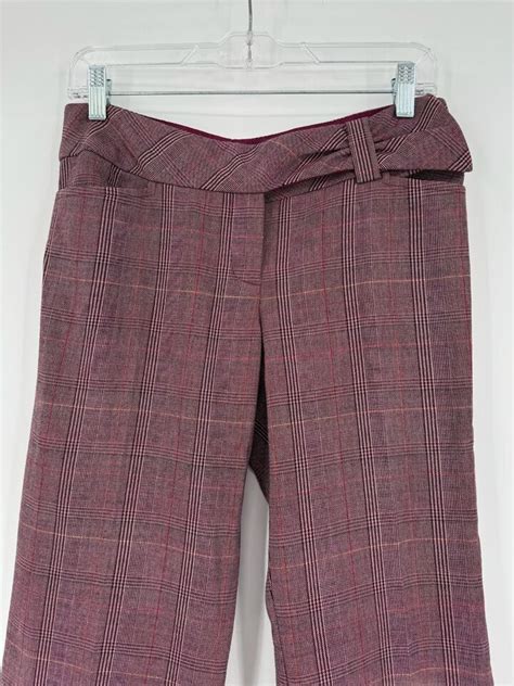 Nanette Lepore Womens Purple Plaid Zip Snap Closure Crop Straight Leg