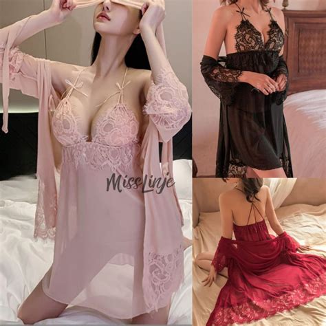 Jual Setelan Baju Dinas Istri Lingerie Outer Kimono Dress Sexy Renda