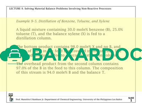 Pdf Example Distillation Of Benzene Toluene And Xylene