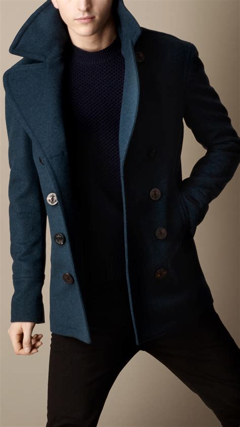 Burberry Wool Cashmere Pea Coat In Blue For Men Storm Blue Melange Lyst