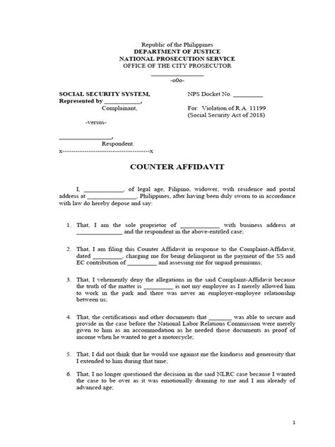 Counter Affidavit Sss Case Pdf Justice Crime And Violence