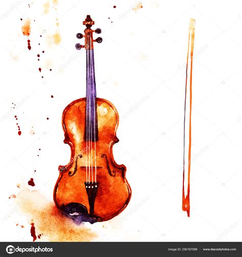 Violine Music Instrument Watercolor Illustration White Background Stock