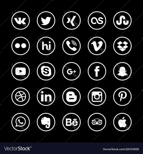 Social media icon set with dark background Vector Image