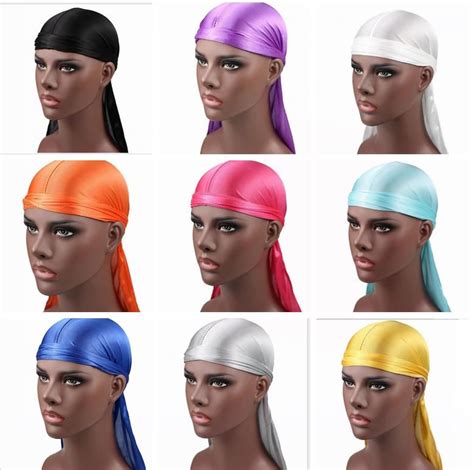 New Fashion Mens Satin Durags Bandana Turban Wigs Men Silky Durag