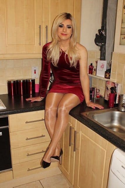 She Looks So Happy And Sexy Wearing Her Short Red Dress Shiny Pantyhose And Black Pumps