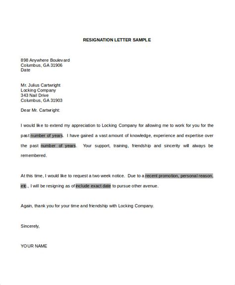 Microsoft Word Resignation Letter Template