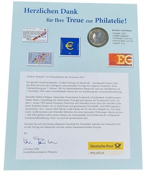 Euro Jahre Vertrag Von Maastricht Numisbrief Deutsche Post