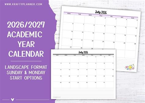 printable   academic calendars portrait krafty planner