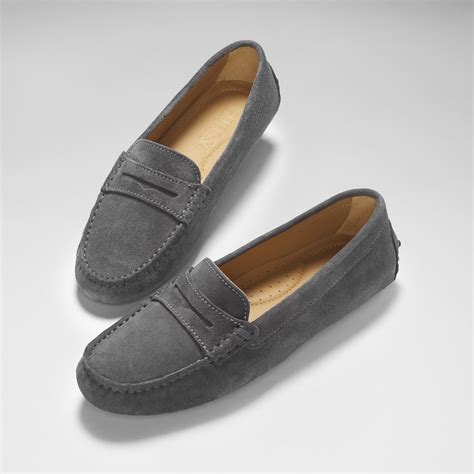 Women's Penny Driving Loafers, slate grey suede - Hugs & Co.