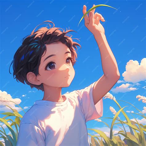anime boy holding  flower   hand   field generative ai