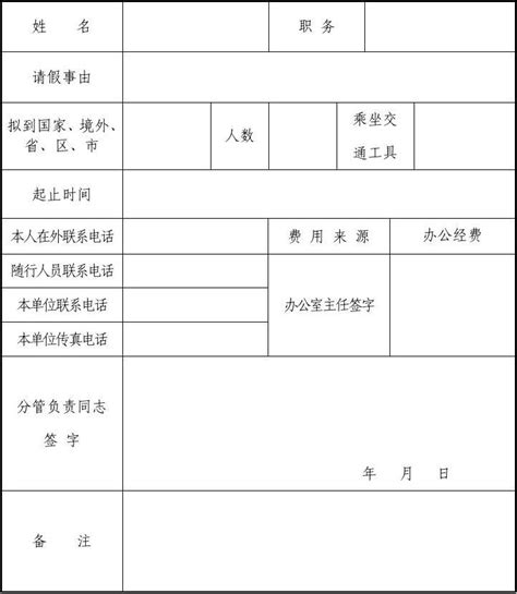 干部外出请假备案表word文档在线阅读与下载免费文档