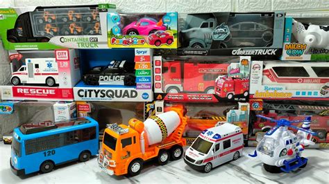 Unboxing Mainan Mobil Polisi Truk Molen Bus Tayo Dan Helicopters